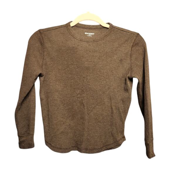 Old Navy Boys Size 8 Long Sleeve Shirt Brown Waffle - Play Condition - Picture 1 of 12